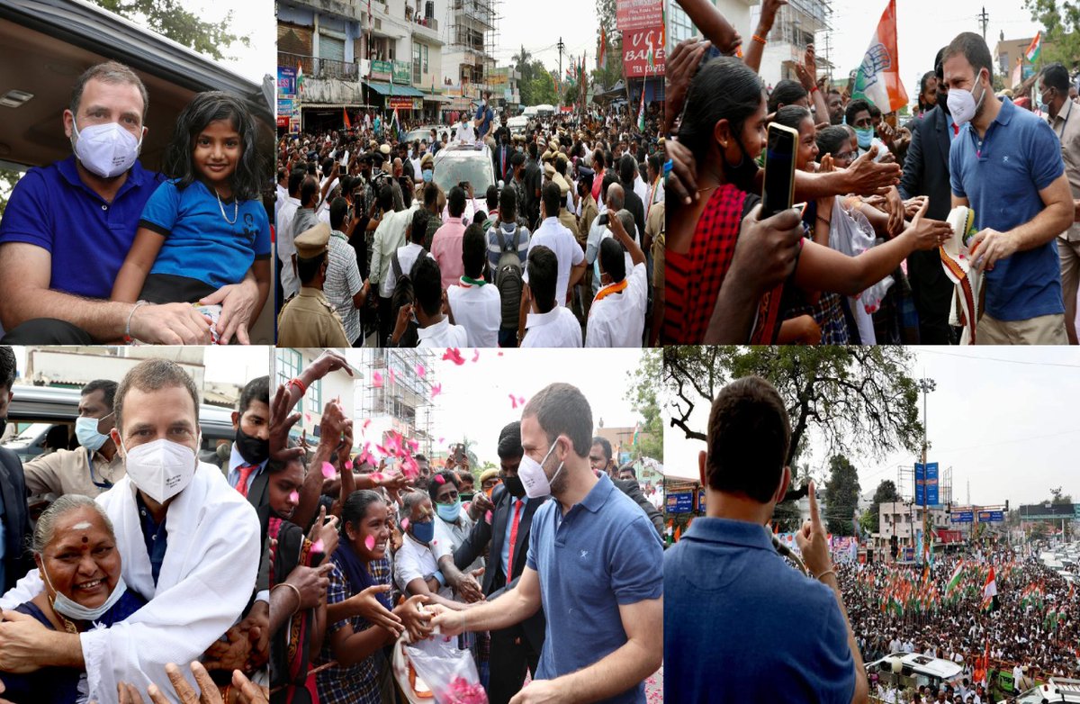 SanjaySDutt's tweet photo. The overwhelming love, affection &amp; blessings showered on our beloved leader @RahulGandhi Ji by the People of TamilNadu, during his 3 day visit of the State, is unprecedented, magnificently memorable &amp; truly historic.

We bow in gratitude 🙏 to #TamilNadu.

#ThalaivarRahulGandhi https://t.co/gYtoRAUFzS
