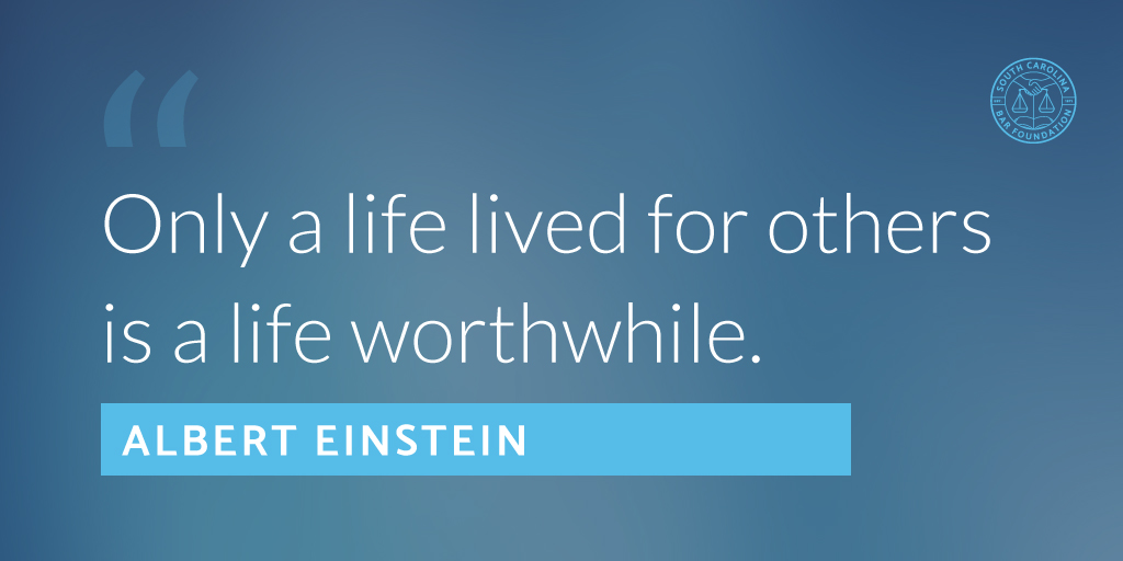 SCBarFoundation's tweet photo. Our focus at the Bar Foundation is focusing on the lives of South Carolinians who need legal aid, access, and education. When you support us, you support them. That's a worthwhile life, don't you think!?
#scbarfoundation #motivationalmonday #einstein #legalaccess #promotejustice https://t.co/onpEHcE6ze