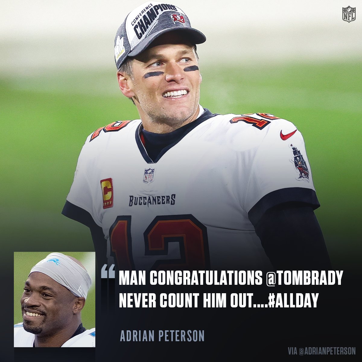 NFL's tweet photo. Players from around the league recognizing the 🐐

@TomBrady | @Buccaneers | #GoBucs https://t.co/Bf876xE81O