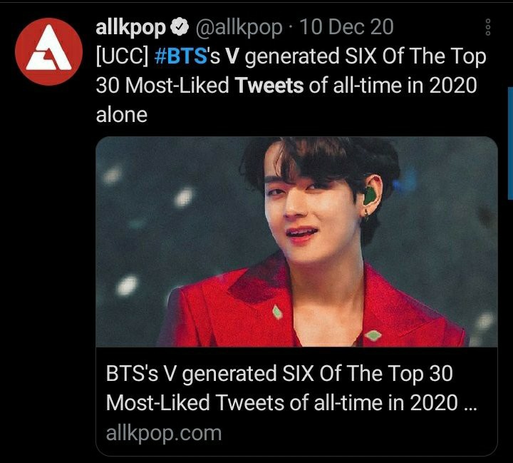 Twitter:-the fastest Asian artist to achieve 3 million likes milestone (in just 8 days).-his posts occupies 6 spots out of top 30 most liked tweets of all time, which is most for any Artist.-V’s birthday hashtag is now the most+