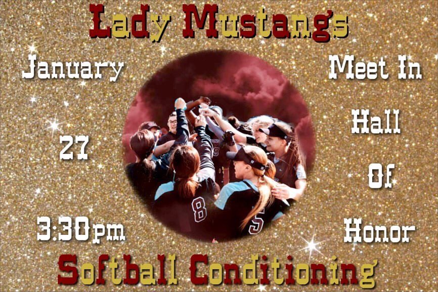 First Day Of Softball Conditioning Is .... 🥎♥️

January 27th, @ 3:30 pm

Meet In The Hall Of Honor

Please come in ready by wearing your mask and work out clothes !