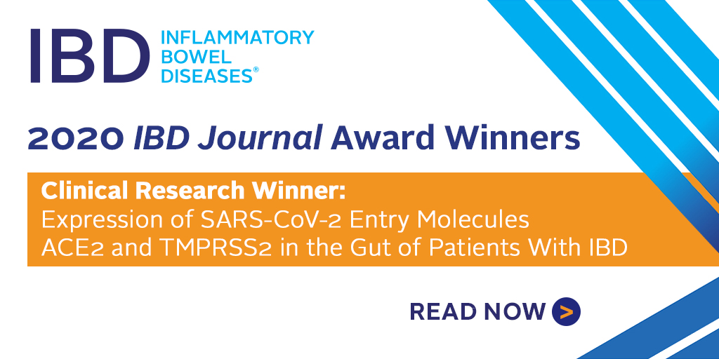 OxfordJournals's tweet photo. Congratulations to the winner of #IBDJournal Award in Clinical Research, "Expression of SARS-CoV-2 Entry Molecules ACE2 and TMPRSS2 in the Gut of Patients With IBD"! Read the article for free now. https://t.co/iC29buGq3K @IBDJournals #CCCongress21 https://t.co/hdZRJAjr0L