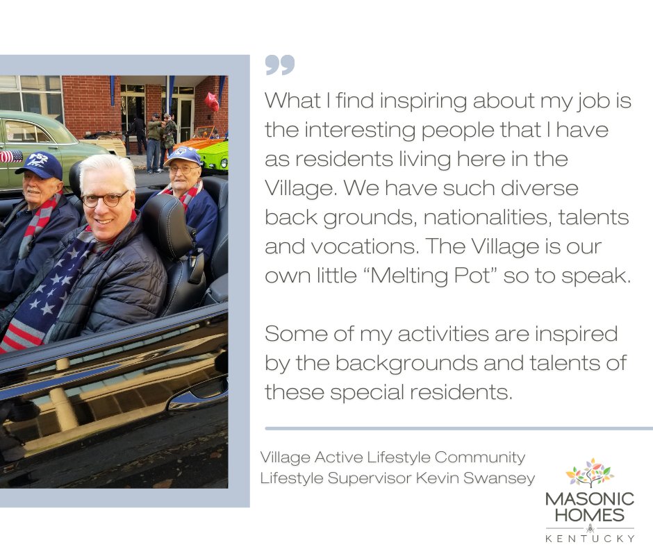 masonic_ky's tweet photo. Today, we are kicking off #ActivitiesProfessionalsWeek by highlighting Village Active Lifestyle Community Lifestyles Supervisor Kevin Swansey. #LettingLoveIn #APW2021 #PassionatePeople #InspiringLives
*Photo was taken prior to COVID-19 restrictions. https://t.co/m8x2fKp2po