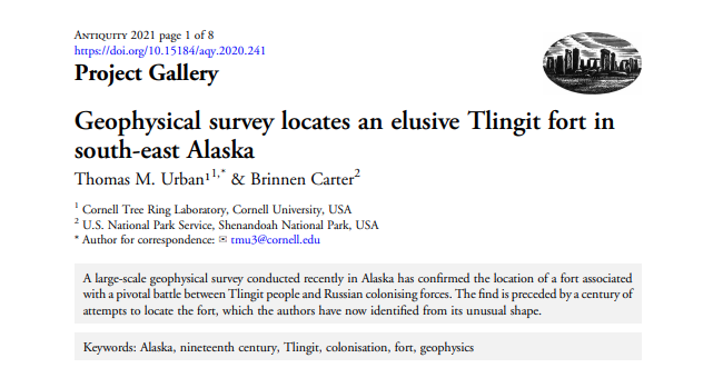 Grab the whole paper,  on  #FirstView:Geophysical survey locates an elusive Tlingit fort in south-east Alaska  https://doi.org/10.15184/aqy.2020.241