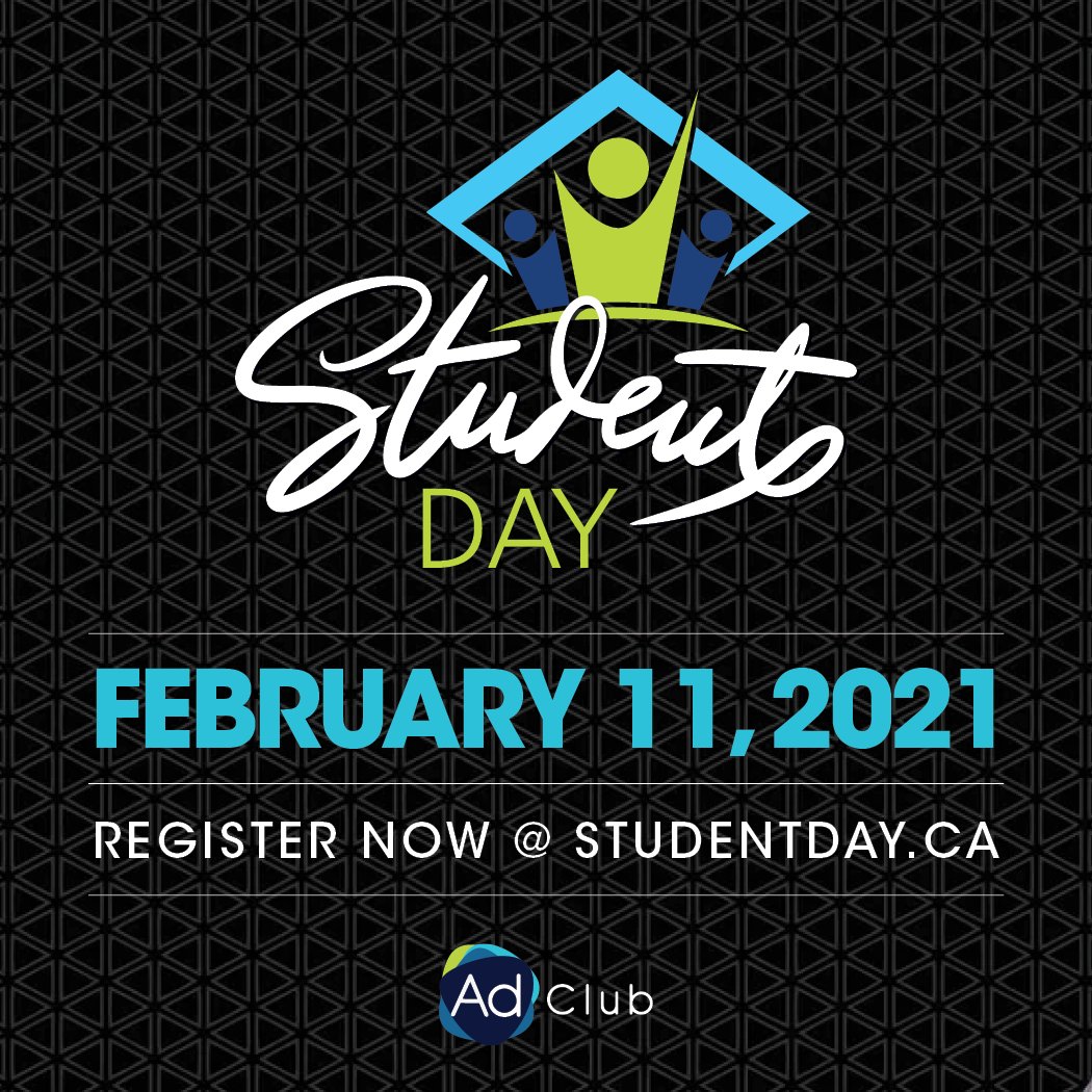AdClubToronto's tweet image. Join us for our annual AdClub Student Day on February 11th, 2021. 

Gear up for the largest advertising industry student event in Canada, now presented virtually. 💻👨‍🎓👩‍🎓

Register today at bit.ly/AdClubStudentD… 

#adclubstudentday