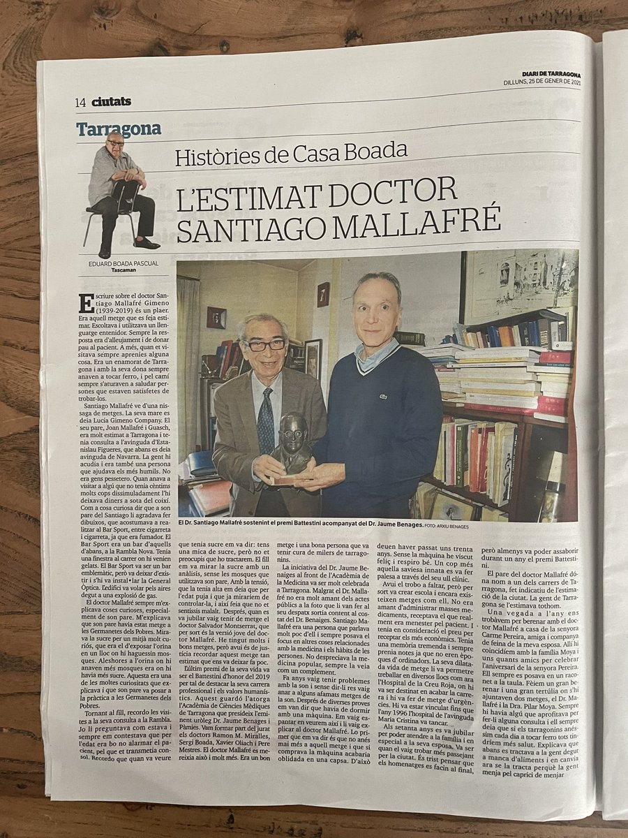 eduardboada's tweet image. “L’estimat Dr. Santiago Mallafré”, per si us heu perdut les  #històriesdeCasaBoada de #BoadaPregoner al  @diaridtarragona.  #Tarragona