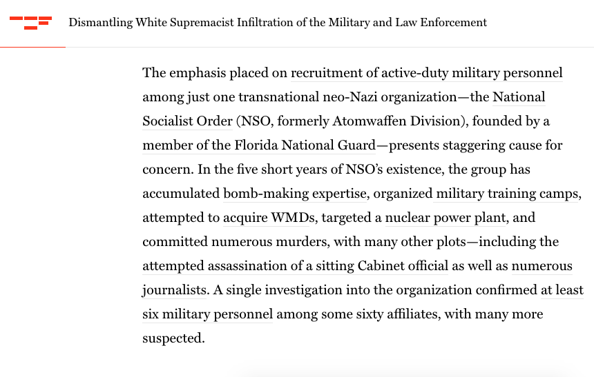 White supremacist & neo Nazi infiltration isn't limited to the US. NSO (formerly Atomwaffen) - only one group I mention - has transnational ties. NSO affiliates have been recently been busted in Germany (Special Forces), the UK, Italy, and beyond.  https://tcf.org/content/commentary/dismantling-white-supremacist-infiltration-of-the-military-and-law-enforcement/