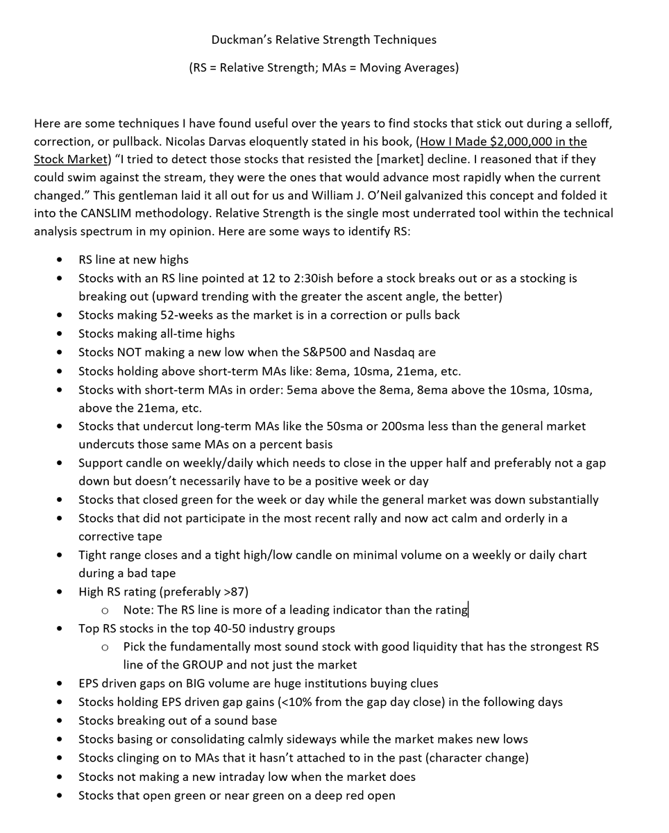 So how can you identify Relative strength? There are many different ways summarized extremely well by  @duckman1717 in the document below and I will expand on a couple of these concepts.