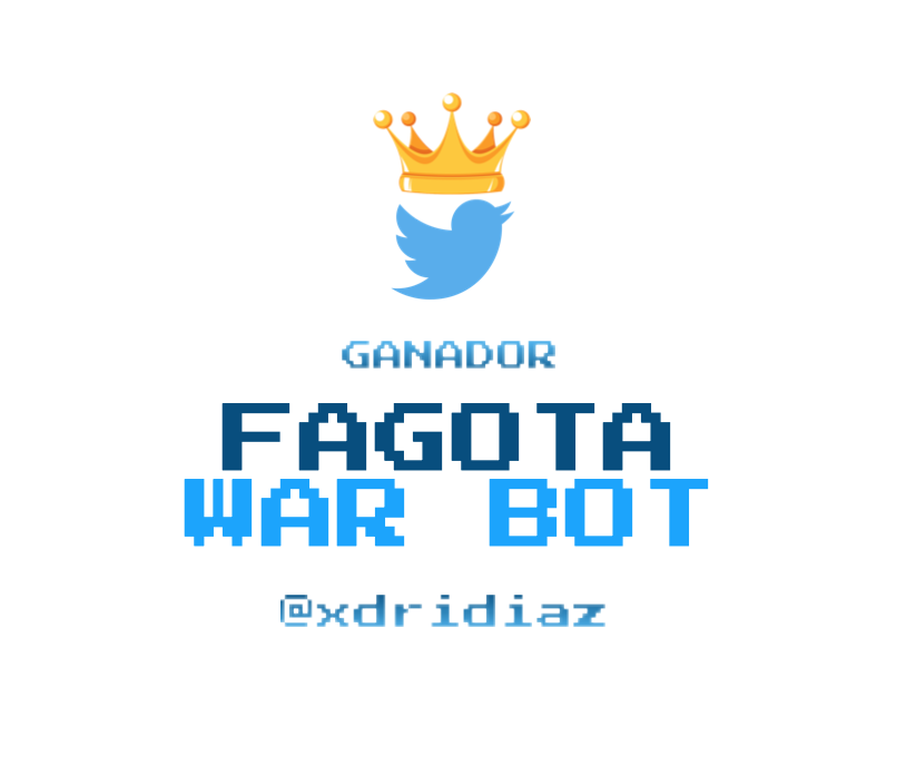 FagotaWarBot's tweet photo. 🏆 ENHORABUENA, @xdridiaz! Eres el GANADOR de la 1ª EDICIÓN DE FAGOTA WAR BOT! https://t.co/99XoO3wOy0
