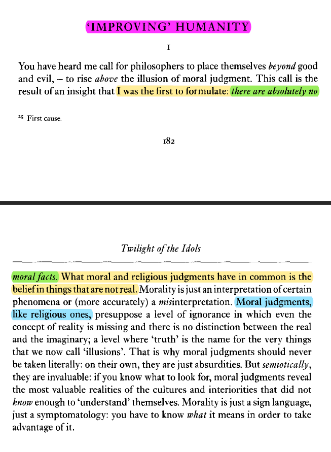 Morality, just like heaven is a religious concept. It's like an atheist trying to prove angels exist but God doesn't. Angels are creations of God after all.More intelligent atheists like Friedrich Nietzsche realized this.Source: "The Twilight of Idols" (1889) Nietzsche