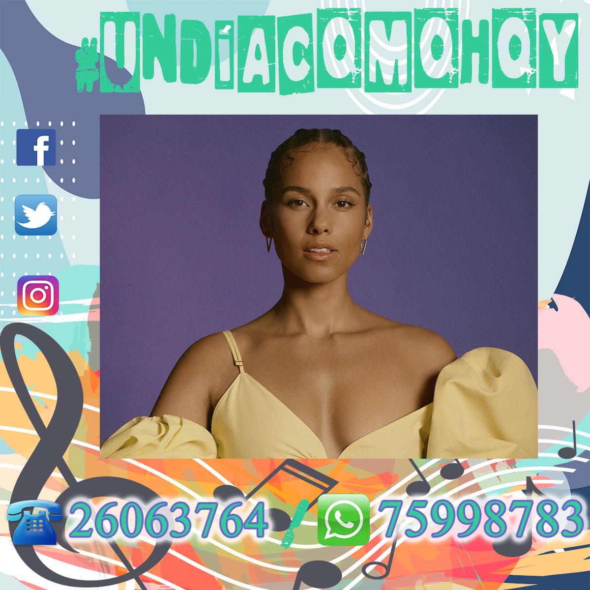 #UnDíaComoHoy 📅
Un día como hoy, hace 40 años, nacía la cantante, compositora, pianista, productora discográfica y actriz: <a href="/aliciakeys/">Alicia Keys</a> 😍🥳