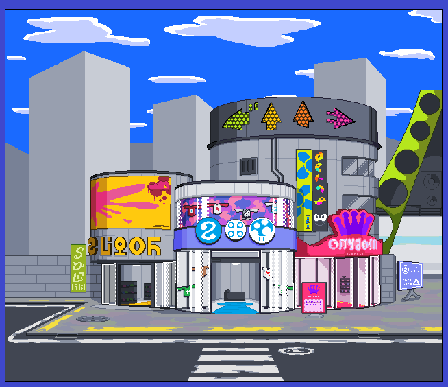 So back in 2015, I was helping my buddy  @CVAnimation by making backgrounds and bits for his sprite animations. This being a backdrop of inkopolis for one of his Splatoon parodies.Not long after, he managed to get a job as an animator for Death Battle!