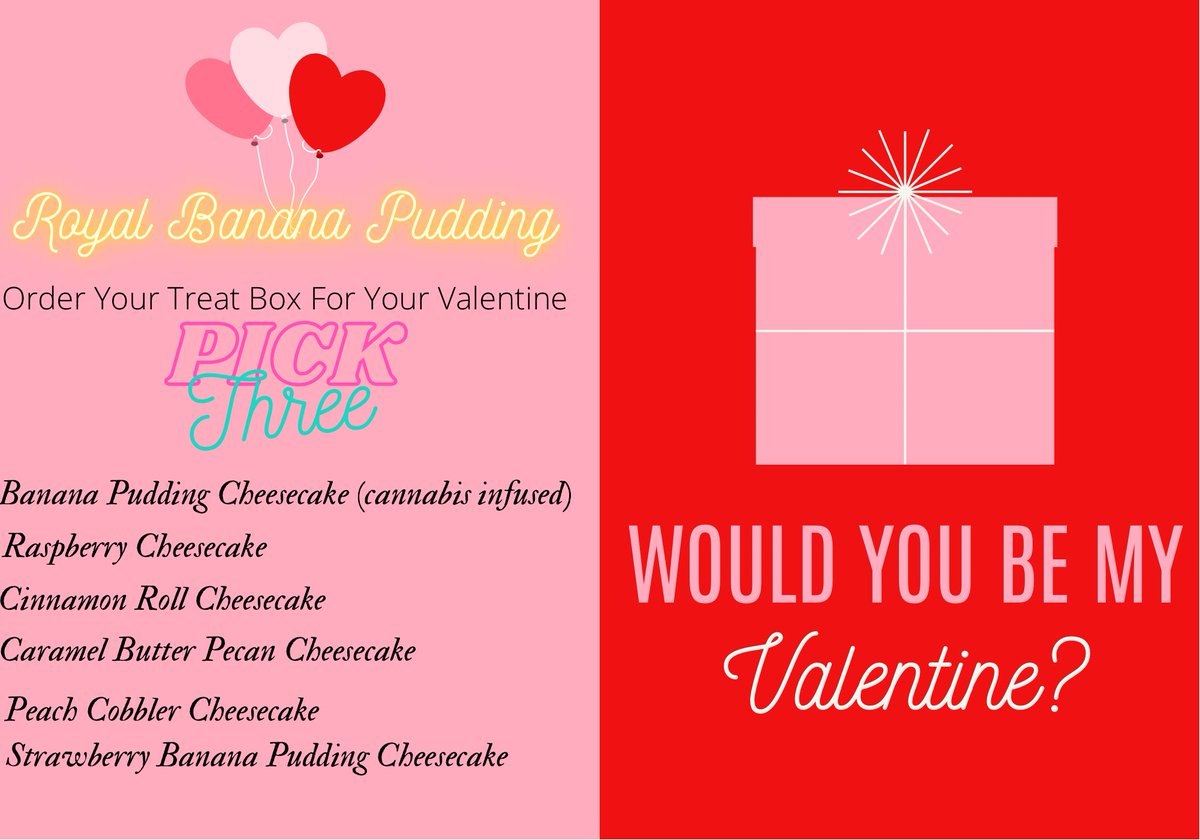 pudding_royal's tweet photo. Here’s a treat for you and your valentine 💘

The valentine day box will consist of 6 bite size cheesecakes for $15

You pick 3 different flavors for you and your valentine to enjoy! 

You can place your orders starting today via text 248-225-5011

A 50% deposit is required https://t.co/Duivs7GFnR