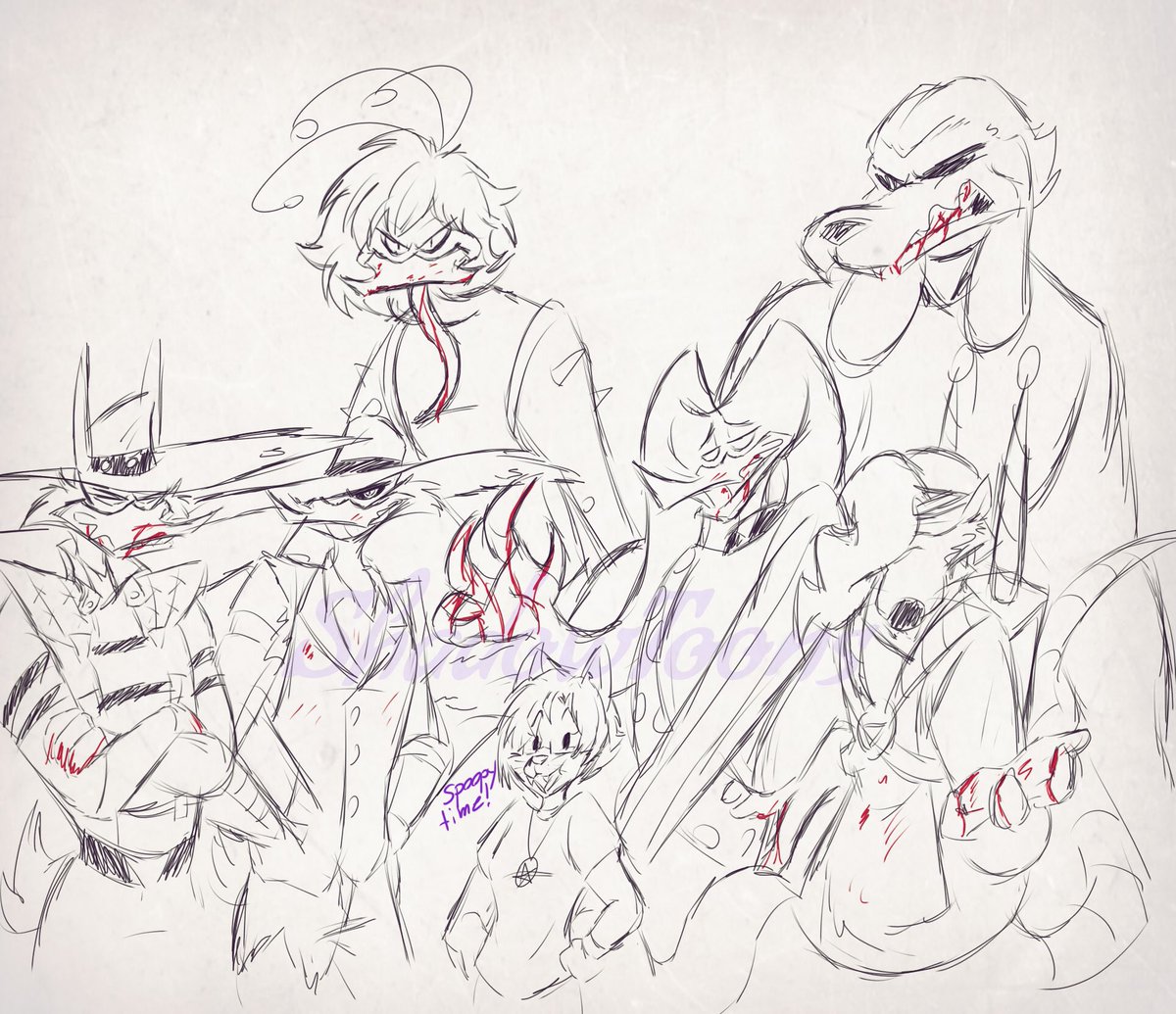 #nomercyfive #darkwarriorduck #darkmetalducks #negaduck #megavolt #quackerjack #liquidator #bushroot #darkwingduck #darkau #fearsomefive #lightblood 

I miss drawing the boys-