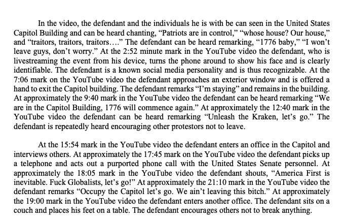 Baked Alaska (Anthime Gionet) is being released with GPS monitoring bc, before going to DC & livestreaming the insurrection, he had already violated condition of release after being arrested for another offense and banned from traveling out of his home state of AZ. From FBI file: