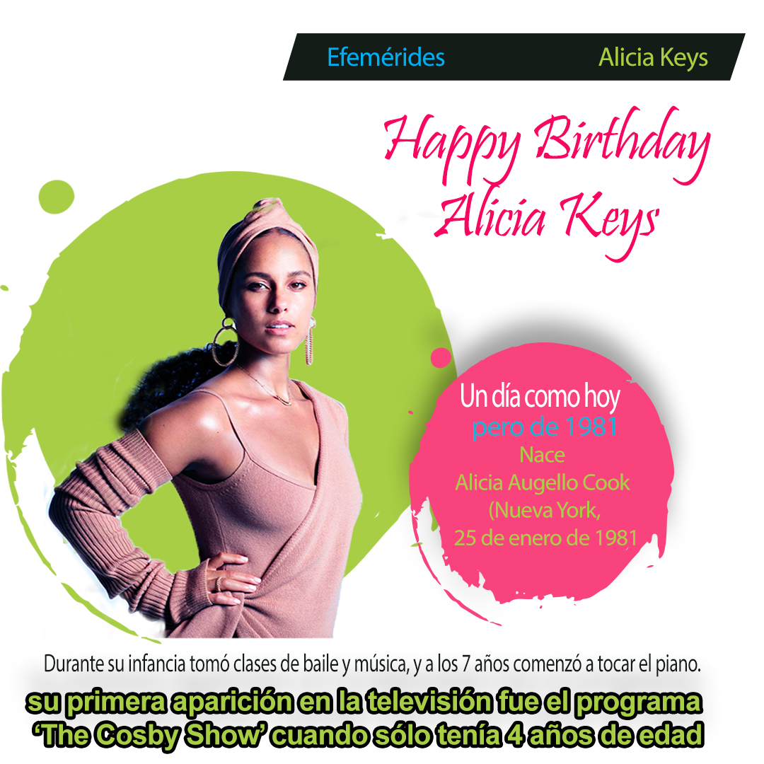 ¡Feliz Cumpleaños Alicia Keys!

Un día como hoy, pero de 1981 nace la reconocida cantante <a href="/aliciakeys/">Alicia Keys</a>

Este 25 de enero celebramos el cumpleaños número 40 de Alicia Augello Cook, mejor conocida solamente como Alicia Keys, la exitosa cantante, compositora, pianista y actriz.