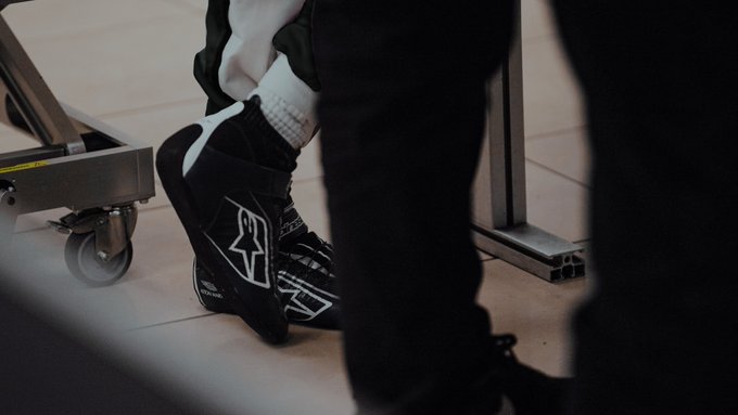 A driver's race boots at the factory.
