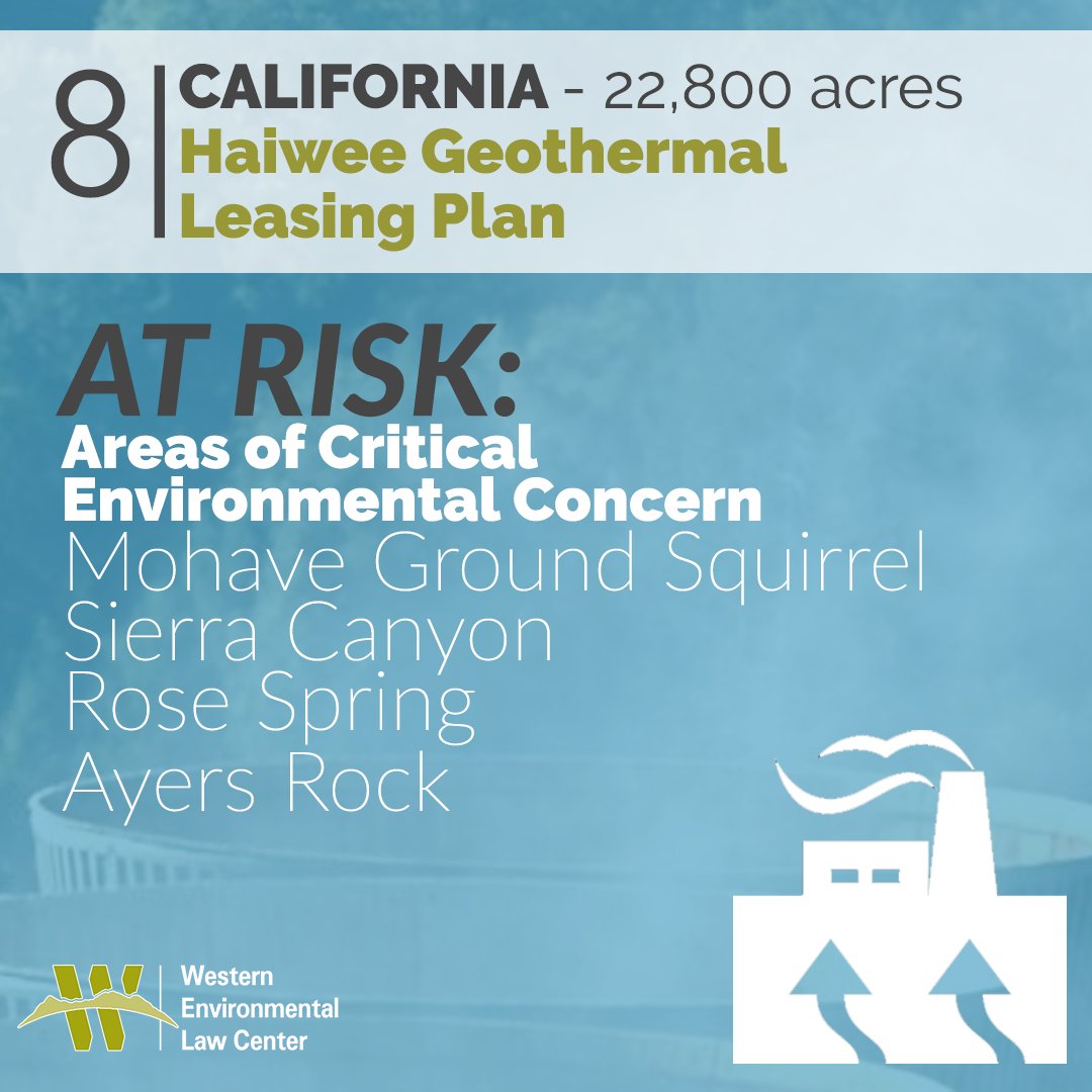 8/9: Haiwee Geothermal Leasing Area of the California Desert Conservation Area – 22,800 acres, CA*Removes protections*3 noncompetitive leases https://www.federalregister.gov/documents/2020/04/24/2020-08659/notice-of-availability-of-the-record-of-decision-for-the-haiwee-geothermal-leasing-area-project-inyo