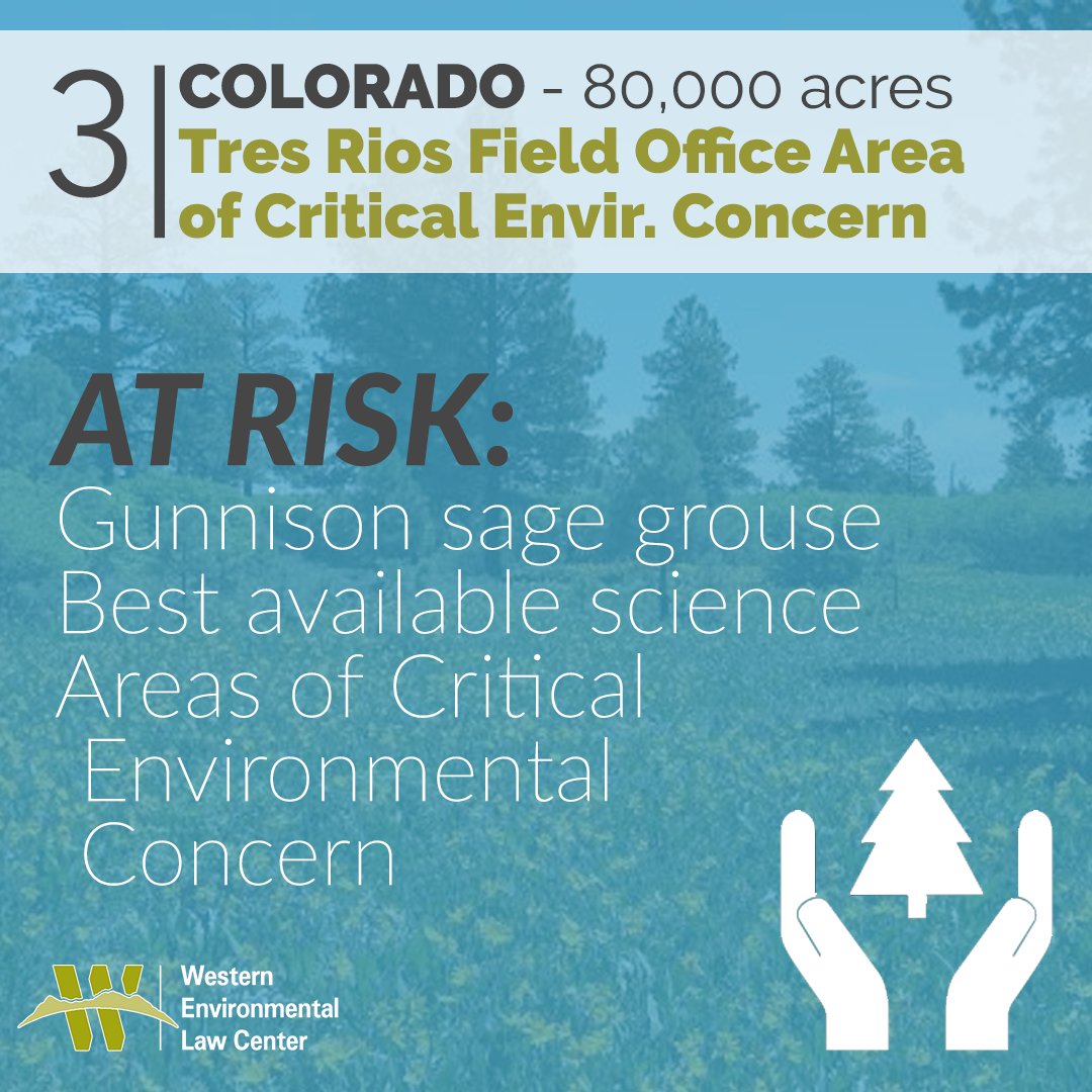 3/9: Tres Rios Areas of Critical Environmental Concern Resource Management Plan Amendment ROD – 80,000 acres, CO*Failure to use best available science*No consultation with  @USFWS on Gunnison sage grouse*FLPMA violation https://eplanning.blm.gov/public_projects/lup/63796/20012253/250016645/2016-45_EA_TRFO_ACEC_RMP_Amendment_Decision_Record_ePlanning.pdf