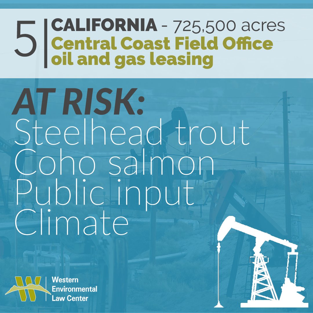 5/9: Central Coast Field Office Oil and Gas Leasing Resource Management Plan Amendment – 725,500 acres, CA*Inadequate alternatives*Public input*Undisclosed environmental impacts https://www.federalregister.gov/documents/2019/05/10/2019-09599/notice-of-availability-of-the-central-coast-field-office-proposed-resource-management-plan-amendment