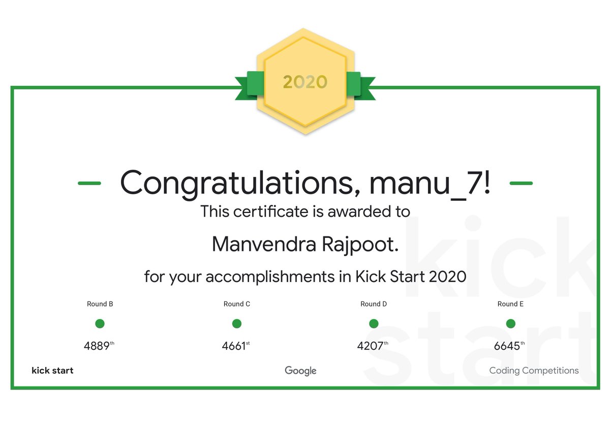 manvendrajpoot's tweet image. Sharing this late quite late but I always believe that more practice might bring better results the next time🙌.
#GoogleKickstart 2020