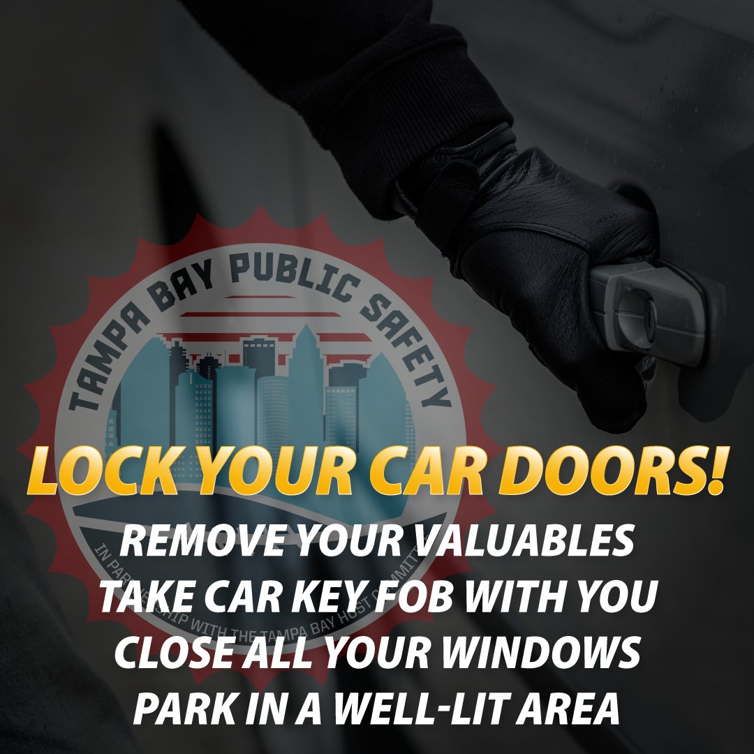 TBPSJIC's tweet photo. LOCK YOU CAR DOORS! As we raise the flags, be sure to lock your car doors! Thieves are looking for an opportunity to steal your belongings.

#SuperBowlLV #SuperBowl #SuperBowlSafety https://t.co/DWMuLJnTuq