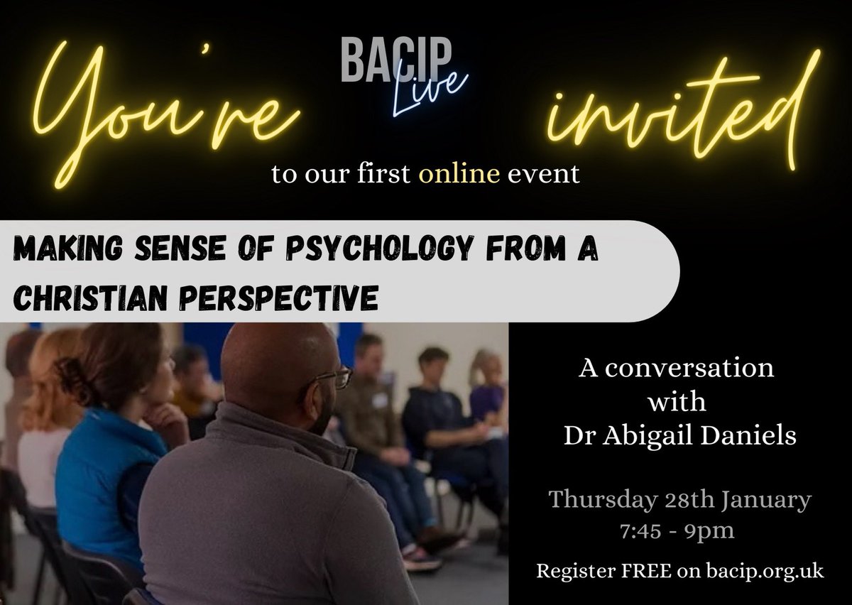 BACIPmedia's tweet image. This looks set to be a really interesting conversation between our Chair, Dr Roger Bretherton and @AxD_tweet this Thursday! Get your free ticket by the end of tomorrow by clicking the link in the comments #christianpsychology #onlineevent #bacip #interview #christianpsychologist