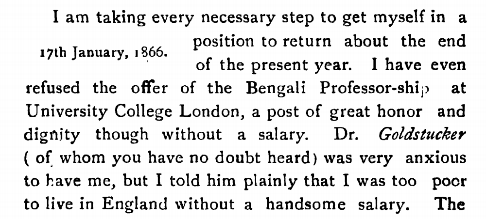 Oh and apparently Michael Madhusudan Dutta was asked to teach Bengali at University College London, but without a salary lol. Academics, I tell you (and also colonialism?)!