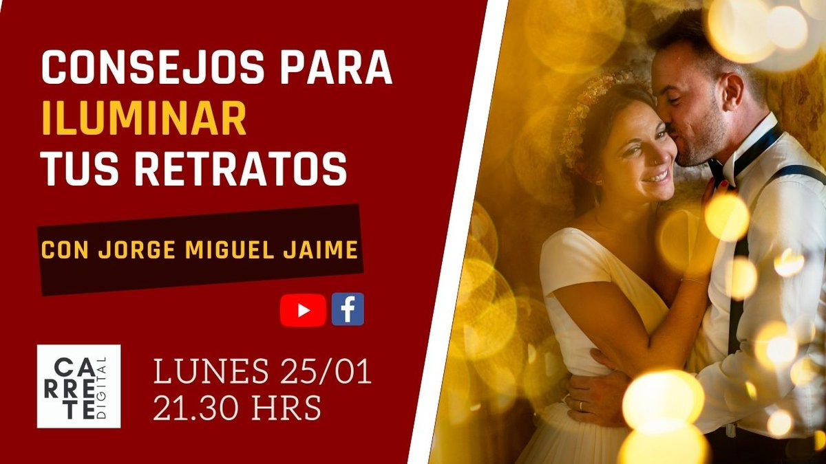 Recuerda, en un rato nos vemos en directo con Jorge Miguel Jaime en nuestro directo del lunes.

Consejos para iluminar tus retratos.

Lunes 25/01 a las 21.30 hrs (Hora Madrid)

No te lo pierdas

youtu.be/OA4wDc3ZssQ
