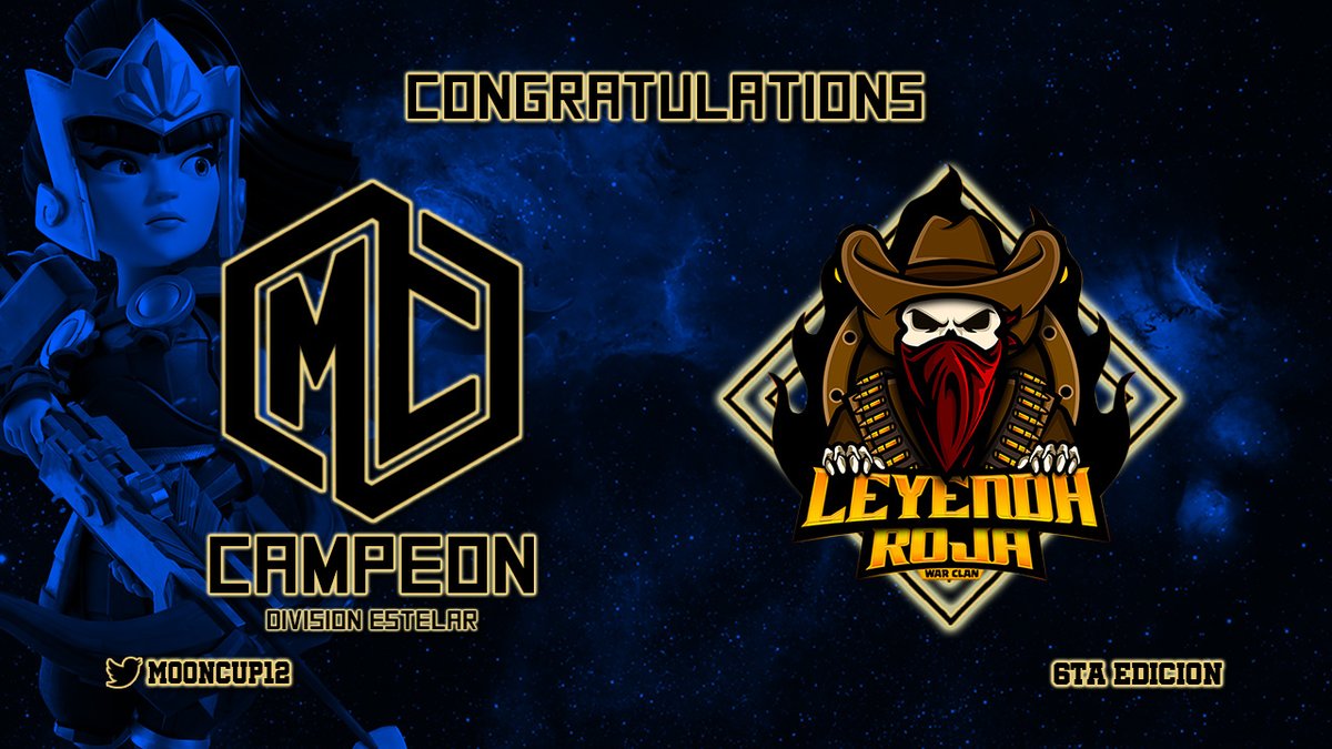 Mn (@mnmooncup) on Twitter photo Así mismo, expresamos nuestras felicitaciones al campeón de esta 6ta edición en la división Estelar.
Campeón: <a href="/RojaLeyenda/">Leyenda Roja</a>
Además, nuestro agradecimiento a todos los clanes participantes que hicieron de esta edición algo posible. Así mismo, expresamos nuestras felicitaciones al campeón de esta 6ta edición en la división Estelar.
Campeón: <a href="/RojaLeyenda/">Leyenda Roja</a>
Además, nuestro agradecimiento a todos los clanes participantes que hicieron de esta edición algo posible.
