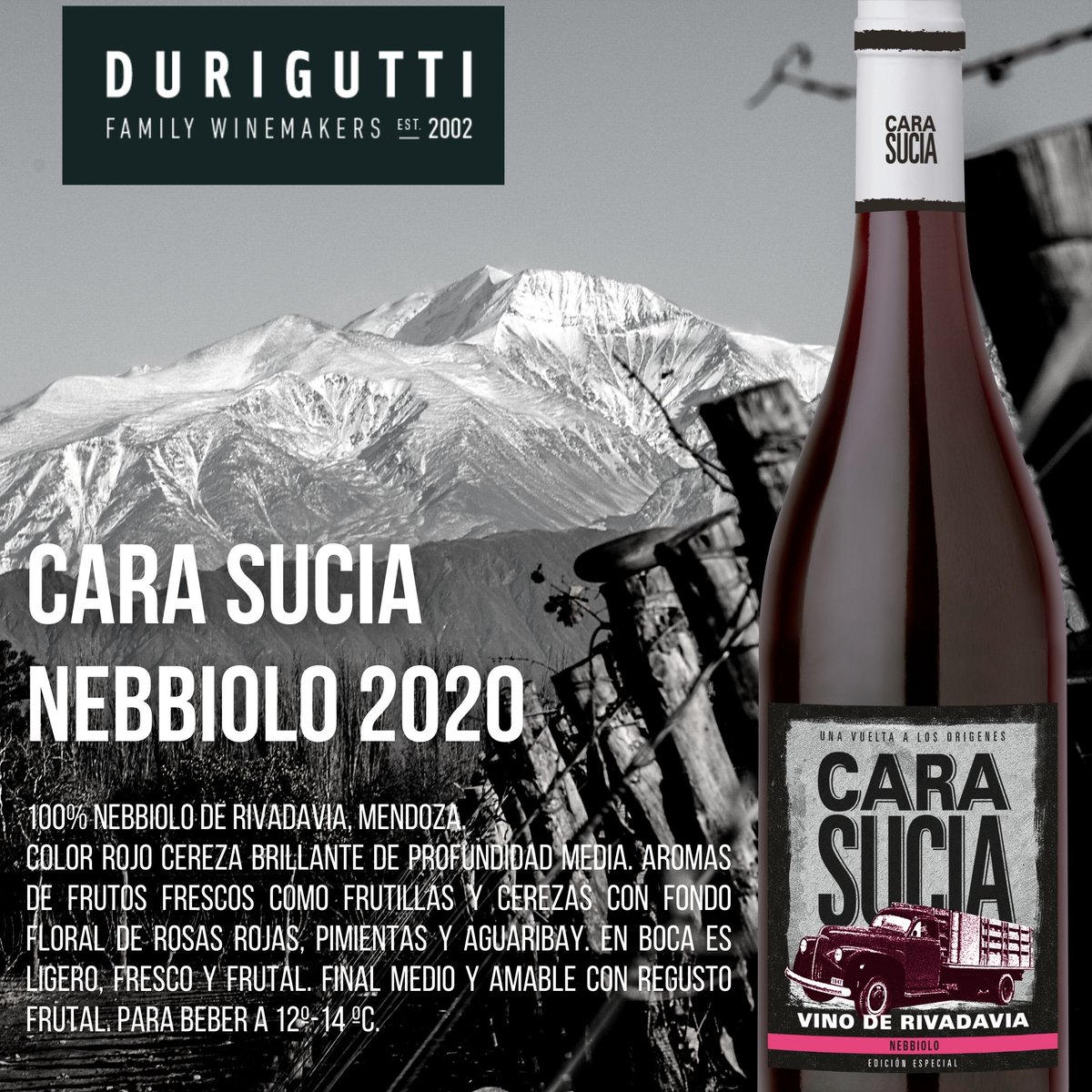 dulmes_distri's tweet photo. Nueva incorporación de @duriguttiwinemakers Cara Sucia NEBBIOLO 2020. https://t.co/2dNDR4M3gY