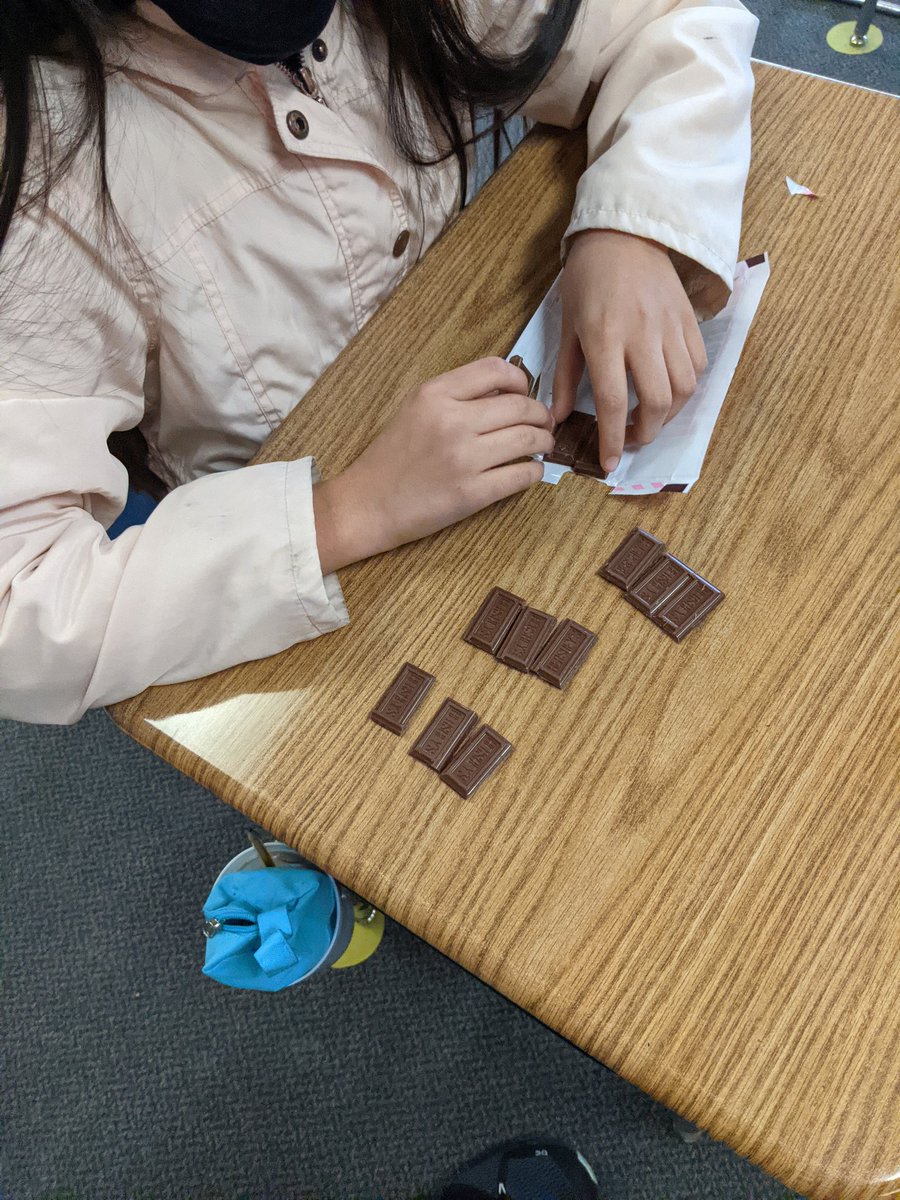 KohlersKids's tweet photo. Using Hershey bars to learn adding, subtracting, equivalent fractions, and fractions in the lowest terms. It was delicious #SpaghtIsGreat #GoSolarWithMrsKohler @Hersheys https://t.co/2VKFEdlLCd