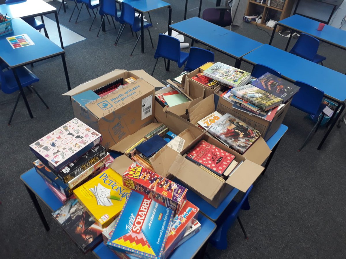 MrBenJSmith1's tweet photo. Last weekend, I ran a donation drive to collect books and board games for schools as many children who are still there have found recent transitions a little challenging. A huge thank you to everyone who made a donation - you are all wonderful ❤️ #edchat #teaching  #Classroom https://t.co/7lZmc8xJM7