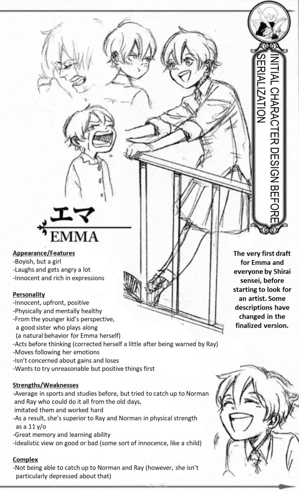 The Promised Neverland Pre Serialization Initial Character Concept Arts From The Fanbook All Sketches Drawn By The Author Kaiu Shirai 1 Emma T Co Egzyjmy0dk