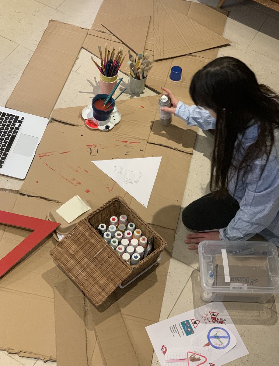 DunhurstArts's tweet photo. Wonderful to see this 'design lesson in progress' as Evie in G3D (Year 6) created her highly refined 'Cat Warning' sign inspired by the @DesignMuseum exhibition '#MargaretCalvert: Woman at Work' - Brilliant! #DesignFromHome #OnlineLearning @DunhurstSchool https://t.co/iSE7lPIecQ