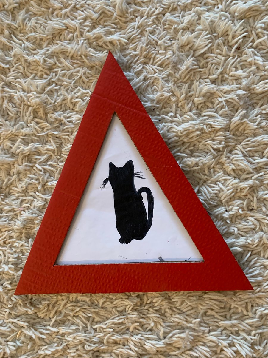 DunhurstArts's tweet photo. Wonderful to see this 'design lesson in progress' as Evie in G3D (Year 6) created her highly refined 'Cat Warning' sign inspired by the @DesignMuseum exhibition '#MargaretCalvert: Woman at Work' - Brilliant! #DesignFromHome #OnlineLearning @DunhurstSchool https://t.co/iSE7lPIecQ