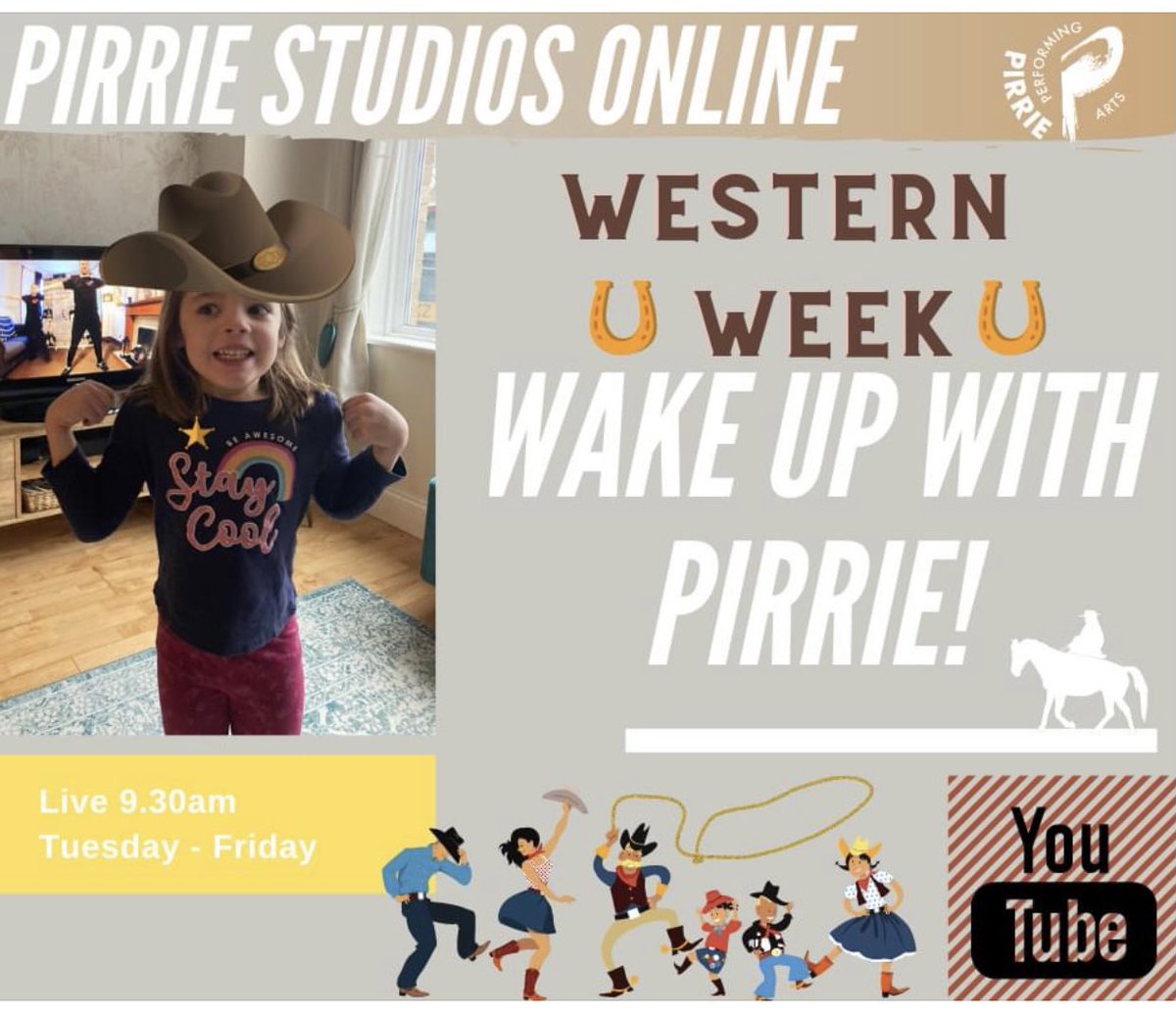 Look out those cowboy hats! It’s western week with #PirriePerformingArts Wake up with Pirrie at 9.30 every morning Tuesday - Friday and get your day off to a great start ⭐️