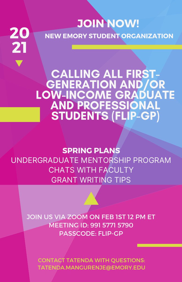 emory_wgss's tweet photo. Are you a first generation graduate student who values camaraderie and wants to know more about the ins and outs of academia--plus the opportunity to mentor first-generation undergraduates? Consider joining Emory FLIP! @emorycollege @laneygradschool https://t.co/rr1S7xM6TS