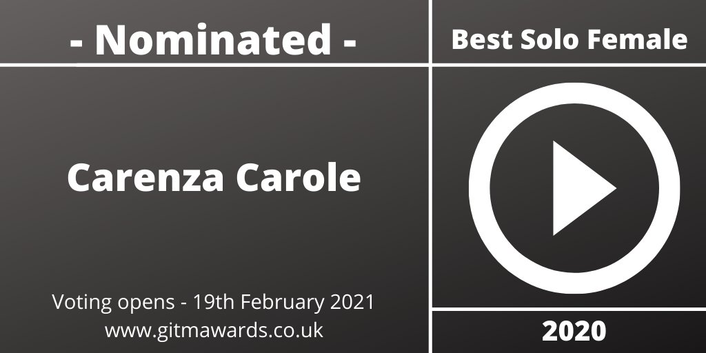 Congratulations to Carenza Carole - nominated for Best Solo Female

#GITMAwards <a href="/carenzacmusic/">Carenza Carole 🌻</a>