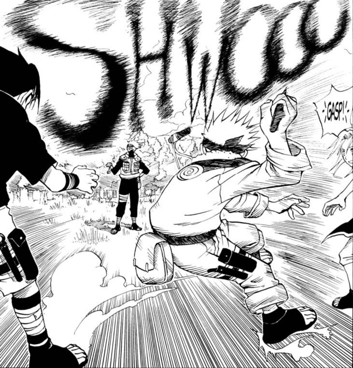 Hot dang what an action sequence. I like that Kishimoto uses the tight spindles of speed lines but they don’t overlay the characters ir scenes. There’s a baseball pitcher on the mound kinda vibe too, real sense of the natural physicality. Great sfx too - SHWOOO  #Grantuto