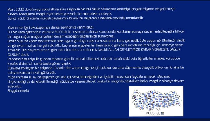 asgari ücretin altında ücret alan usta öğreticilerin mağduriyeti ekders ücreti yeniden yapılandırılarak giderilmelidir.

<a href="/ziyaselcuk/">Ziya Selçuk</a> <a href="/ZehraZumrutS/">Zehra Zümrüt Selçuk</a> <a href="/LutfuTurkkan/">Lütfü Türkkan</a>