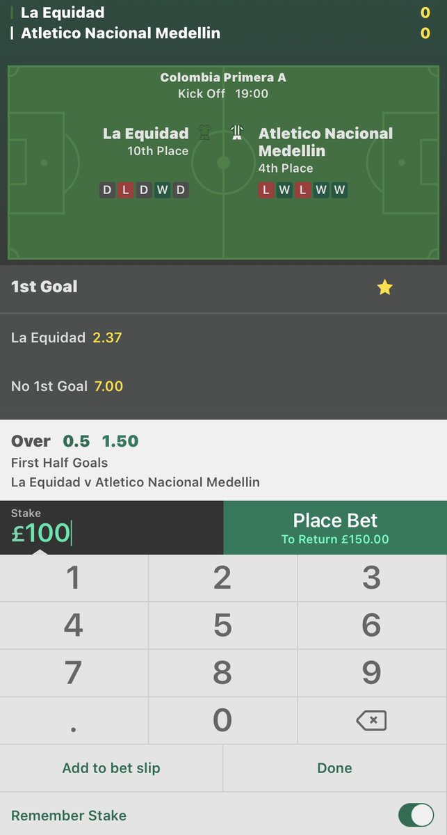 MasterClub15's tweet image. La Equidad v Athletico Nacional M.
Over 0.5 first half goals✍🏼