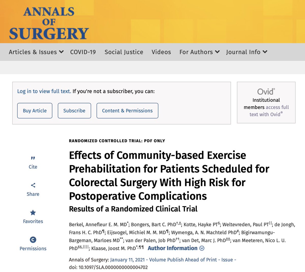 Community-based exercise prehabilitation reduces risk of complications in high-risk patients undergoing colorectal resection #ExerciseIsMedicine #AerobicFitness #AnnSurg journals.lww.com/annalsofsurger…
