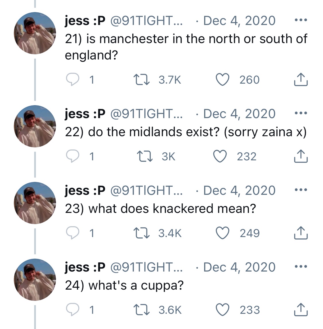 This is taking too long, I’m screencapping the rest.21) East22) Yes, and so does Central Jersey23) Horny24) Not much, what’s a-cuppa with you?