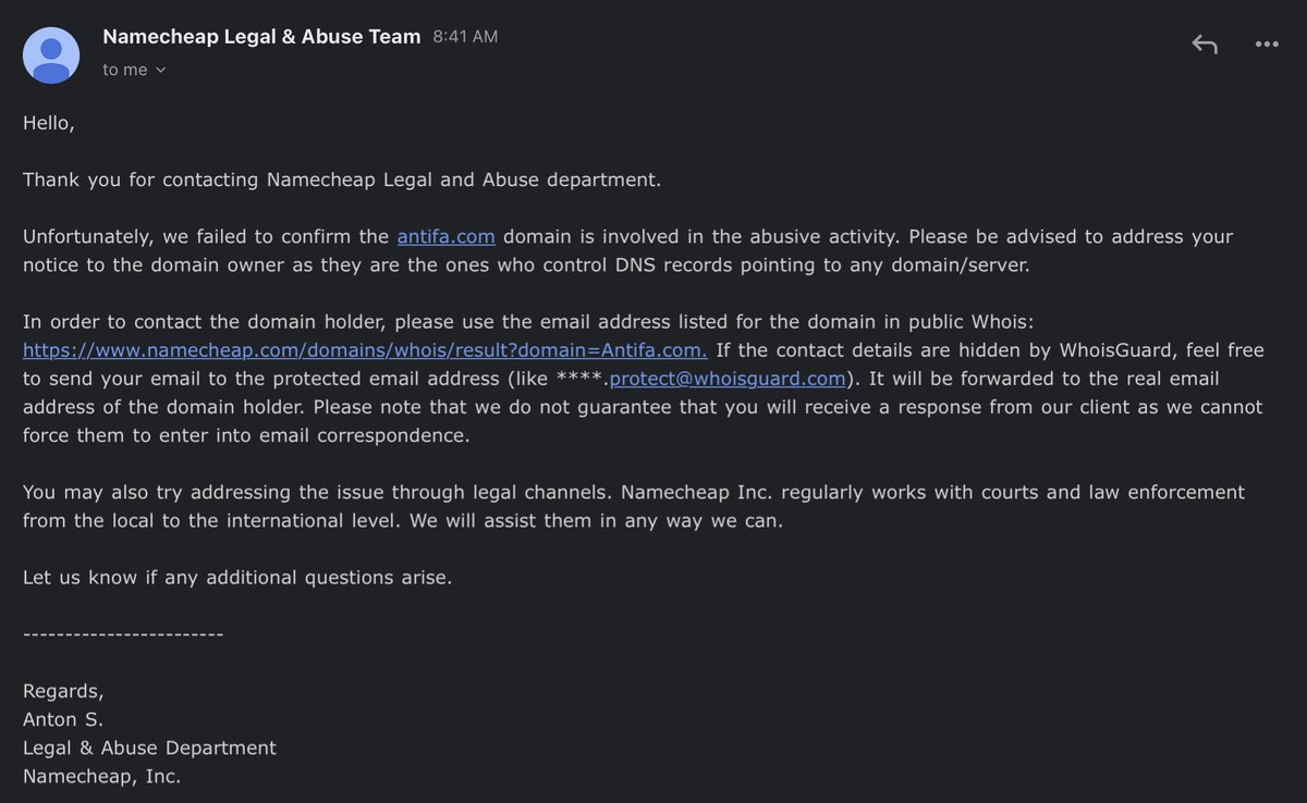 Response back to  @spdustin. So Is there ever a valid reason for an unauthorized headerless 302 redirect? Other than distributing malware, propaganda, or malvertising? I mean why is this even allowed in 2021?  @namecheap  @potus  @jrpsaki  @cisagov  @potus  @amyklobuchar  @briankrebs