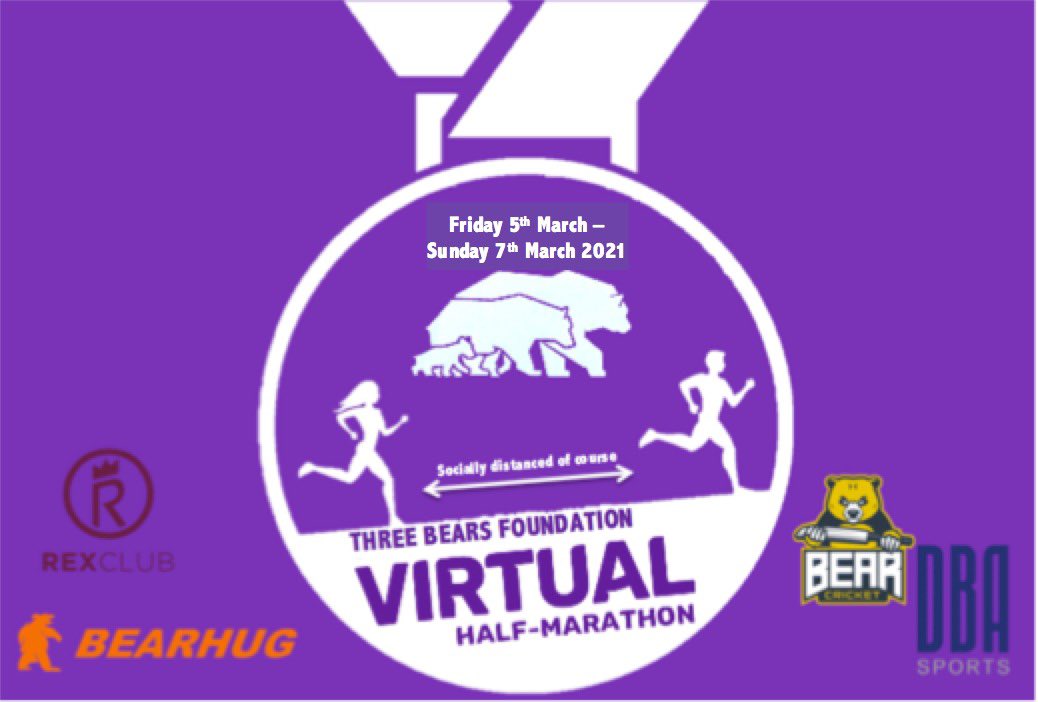 * CALLING ALL RUNNERS *

We are organising a VIRTUAL Half Marathon over the weekend 5-7th March 🏃‍♂️💨 🏅 

It’s a minimum £10 donation to take part - paypal.me/threebearsfoun…

Feel free to reach out if you have any questions.

🐻🐻🐻