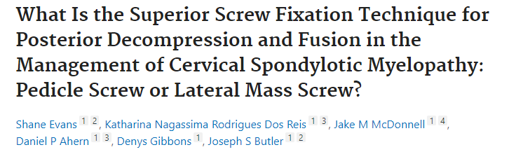 NSIURG's tweet photo. To pedicle screw or to lateral mass screw - that is the PCDF Question?! Join the debate.. @ClinSpineSurg @elitespine1 @ShaneEvans1234 @KNagassima @dpahern @JakeMc_D @DenysGibbons @Matersurgery @ucdsurgsoc https://t.co/GGpNnRbcrh