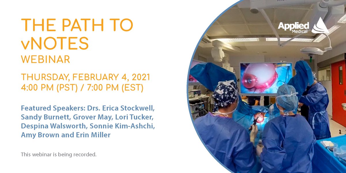 AppliedMed_GYN's tweet photo. Join us for The Path to #vNOTES webinar on Thursday, February 4th at 4:00 PM PST. Topics include video case presentations, patient response, and a Q&amp;A with faculty. Sign up here: https://t.co/cs4oOCdWZD https://t.co/eQekjmhAdc