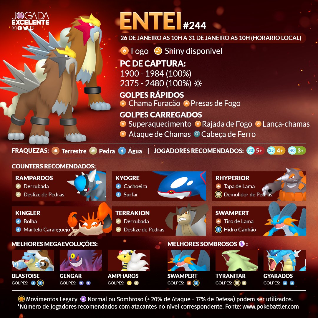 Pokémon GO: como pegar Entei nas reides; melhores ataques e