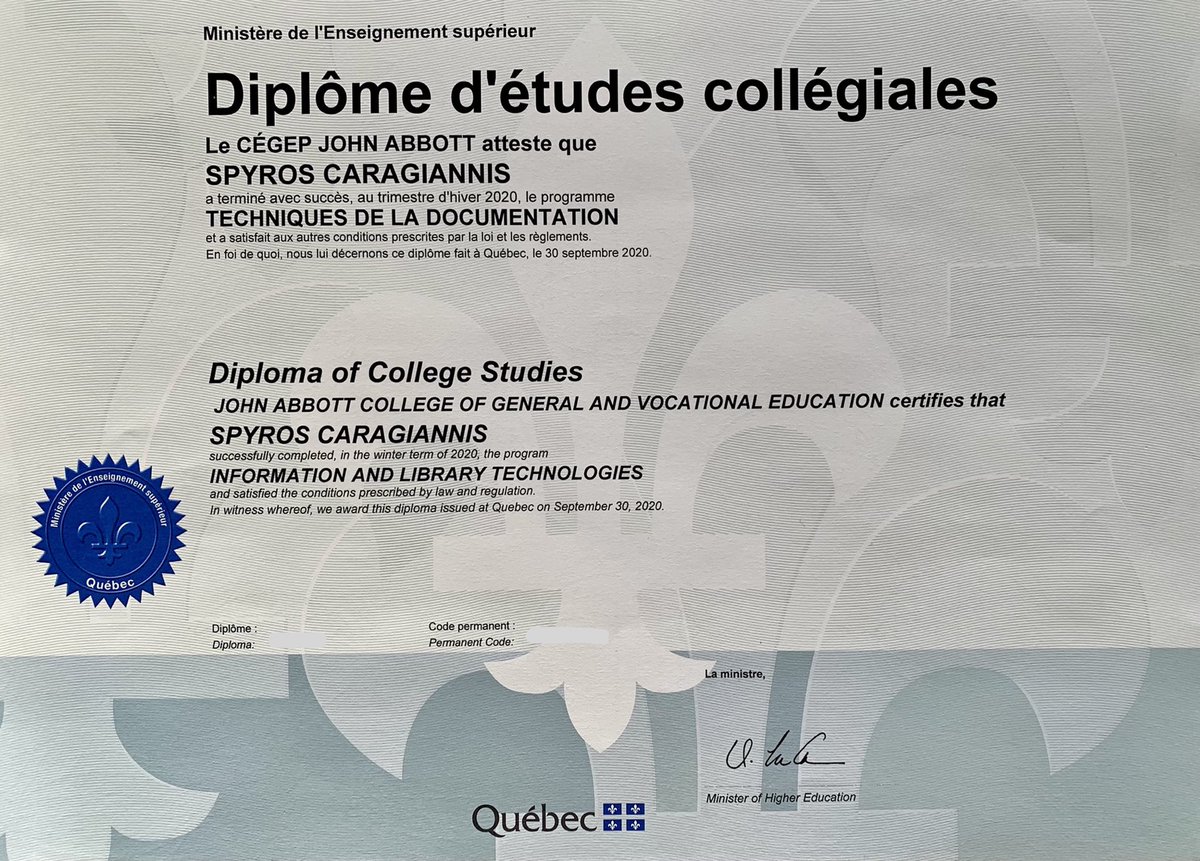 SCaragiannis's tweet image. I received my diploma today. I am very proud to be a graduate of the Information and Library Technologies program at John Abbott College. ⁦@JAC_Montreal⁩ #ArchivalTechnicians #DocumentTechnicians #LibraryTechnicians